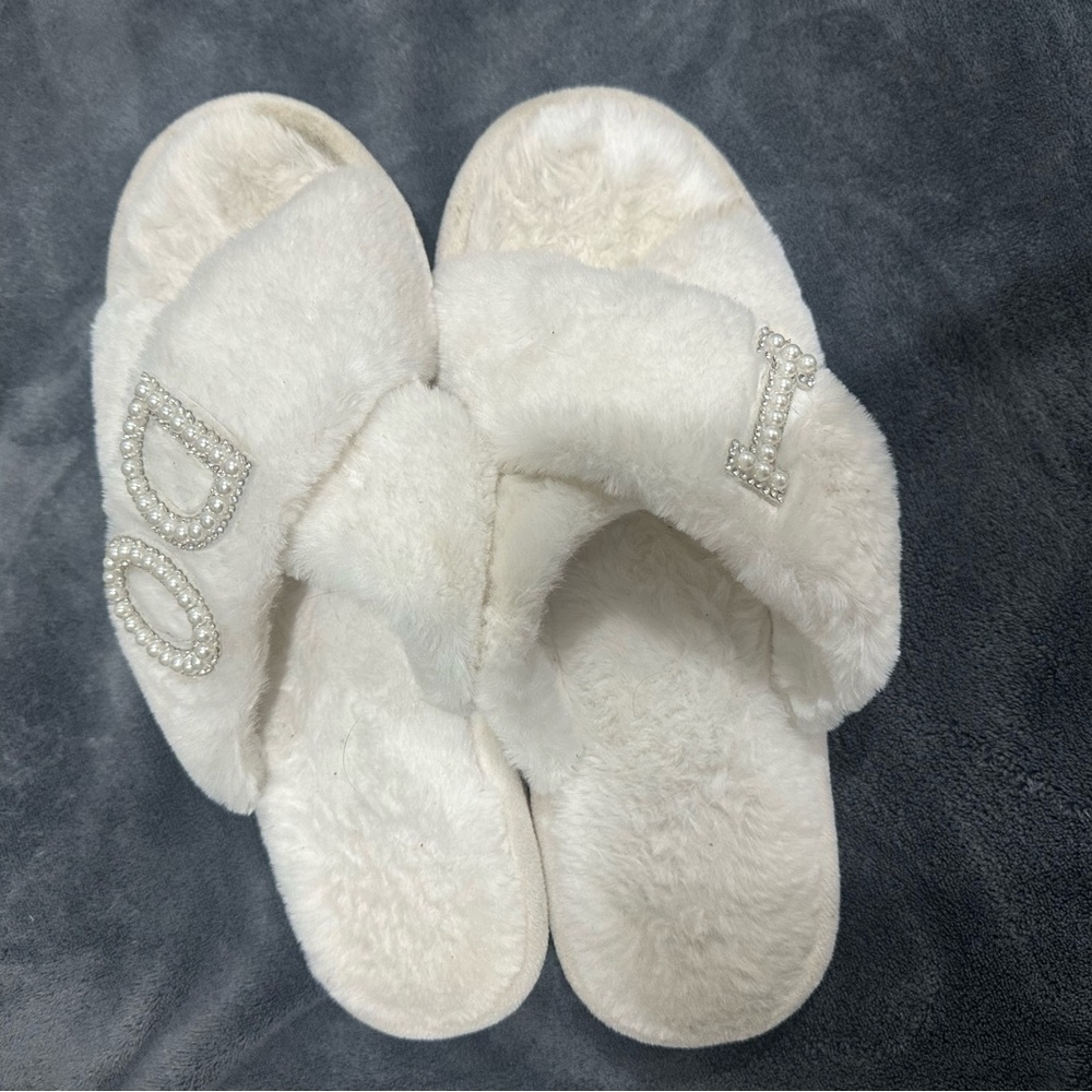 Women's White Bridal Slippers